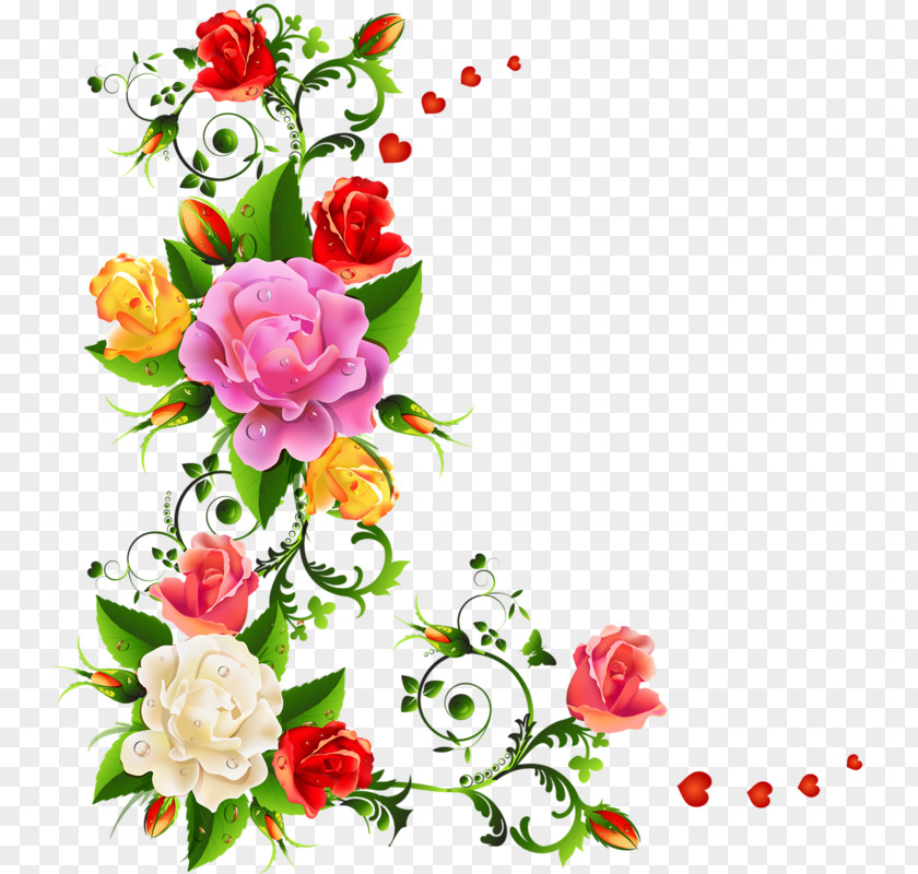 Hand-painted Rose Border Flowers Color Clip Art PNG