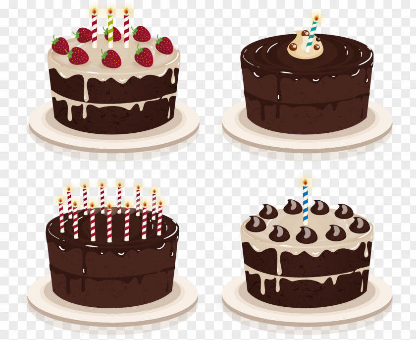 4 Delicious Chocolate Cake Vector Material Birthday Cupcake Torte PNG