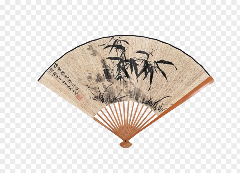 Chinese Style Folding Fan Hand Ink Wash Painting Chinoiserie Gongbi PNG