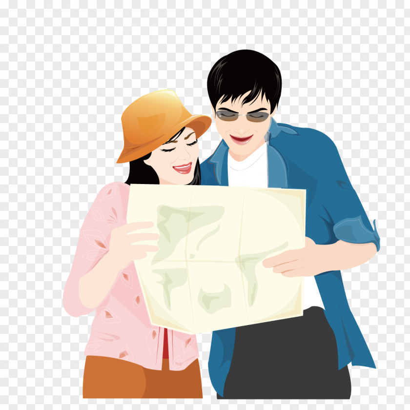 Cartoon Men And Women Look At The Map Significant Other Euclidean Vector Illustration PNG