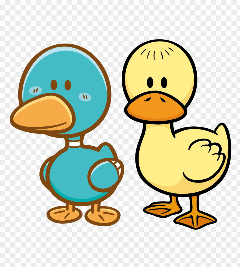 Vector Cute Little Yellow Duck And Green PNG