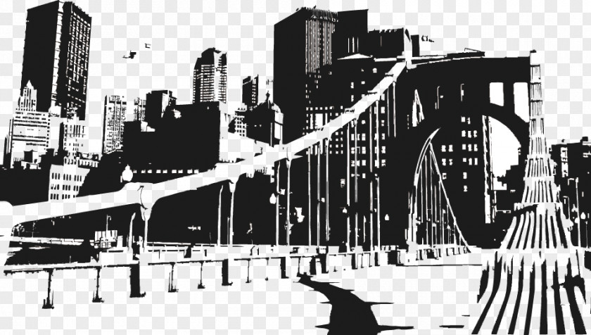 Vector Hand-painted City New York Skyline Drawing Cityscape PNG