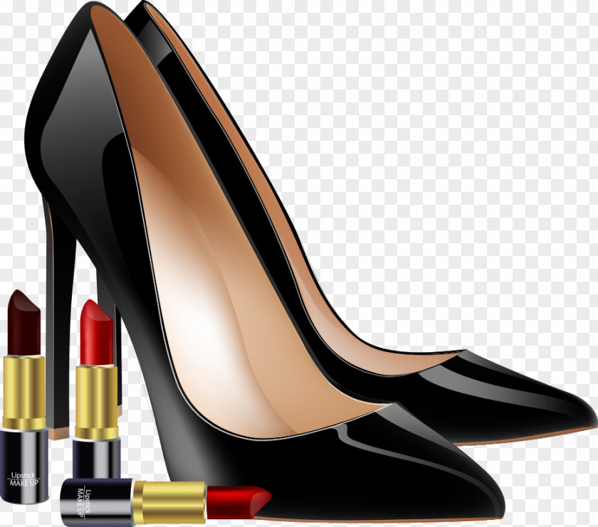 Vector Shoes And Lipstick High-heeled Footwear Shoe Cosmetics PNG
