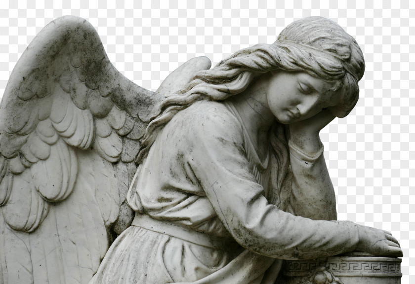 Cemetery Mourning Angel Sculpture Statue Guardian PNG