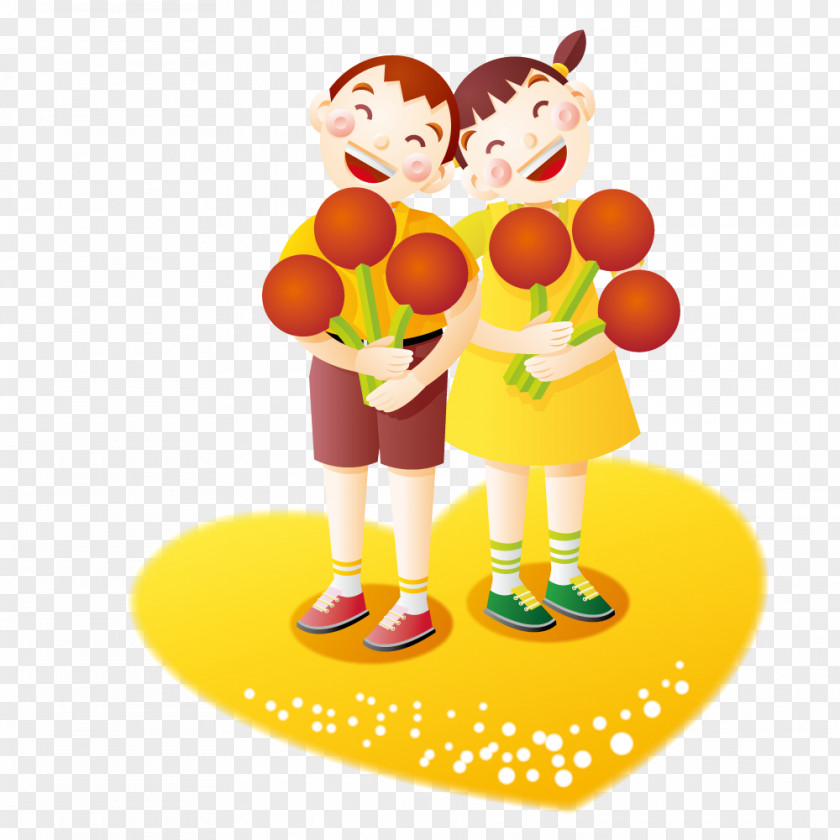 Standing On Loving Couple Holding Flower Child Cartoon Common Sunflower Illustration PNG