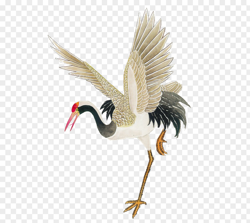 Crane Gongbi Watercolor Painting Art PNG