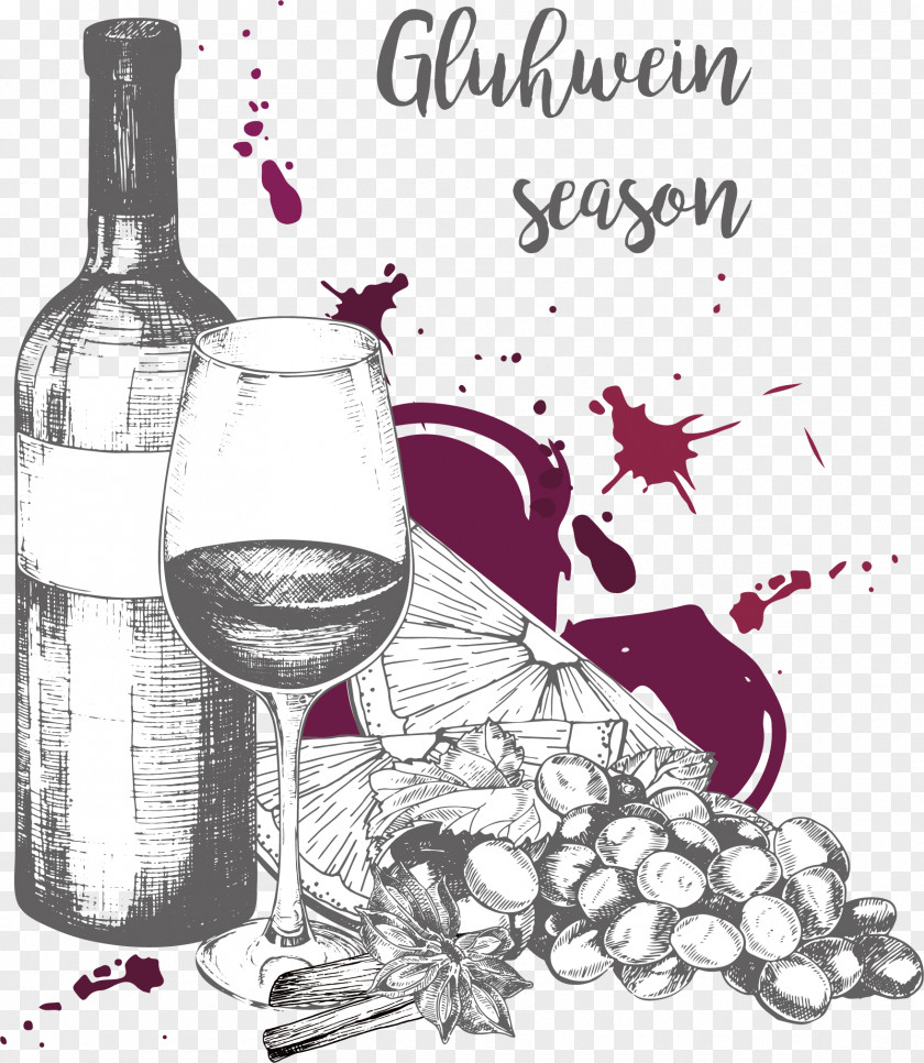Vector Hand-painted Red Wine Posters Mulled Common Grape Vine PNG