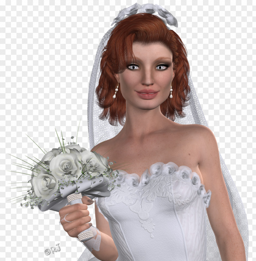 Valentines Day Painted The Bride And Groom Headpiece Long Hair Wig Brown PNG