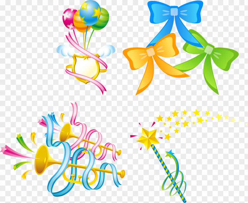 Balloons Trumpet Ribbon Vector Elements Icon PNG