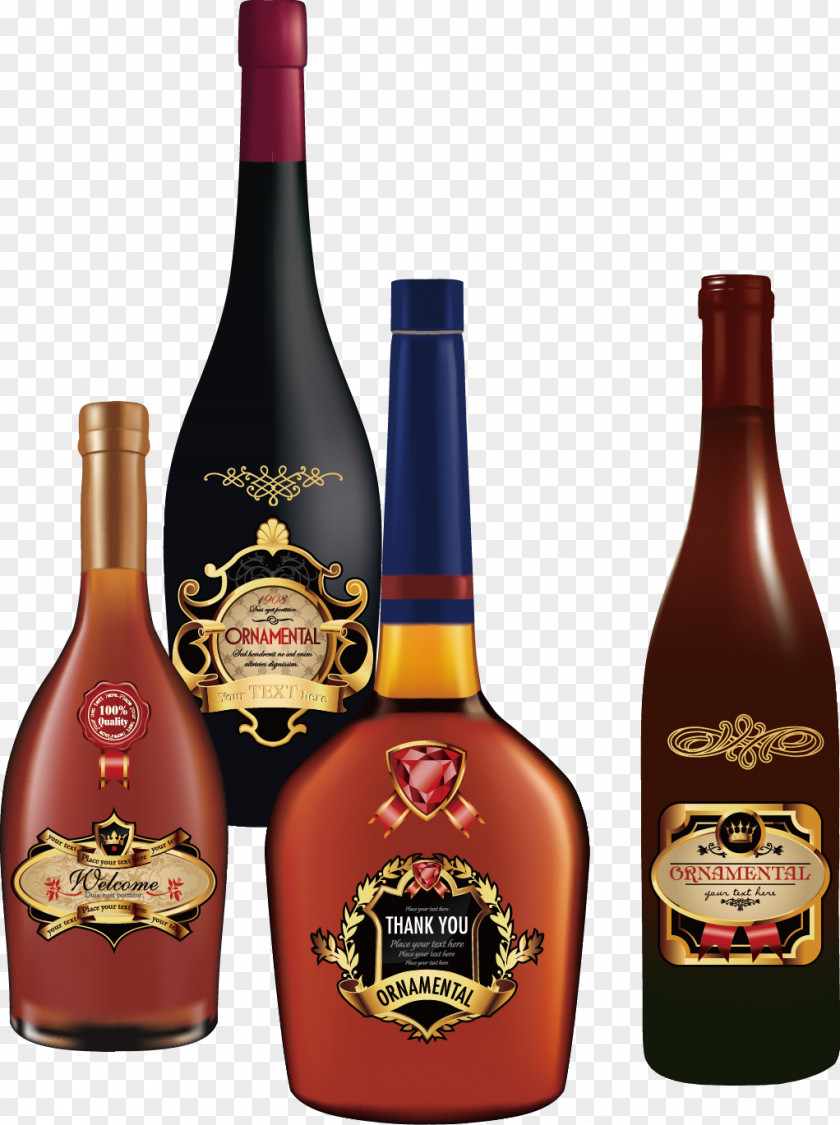 Liquor Bottles Vector Wine Liqueur Distilled Beverage Baijiu Alcoholic Drink PNG