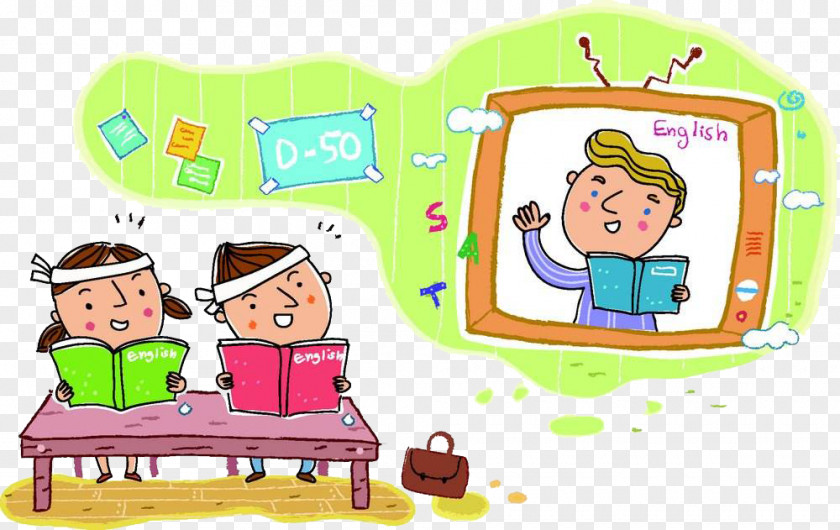 Watch TV To Learn English Student Learning Child Cartoon PNG