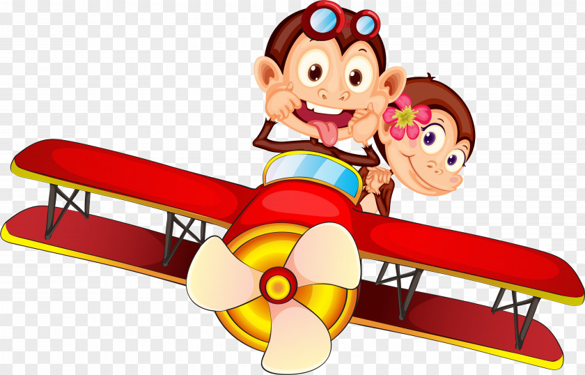 Fly Monkey Cartoon Ape Airplane PNG