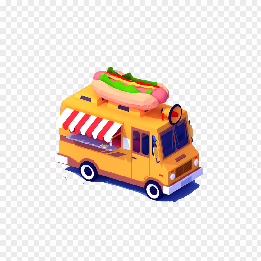 Cartoon Hot Dog Cart Car Low Poly 3D Computer Graphics Concept Art Animation PNG