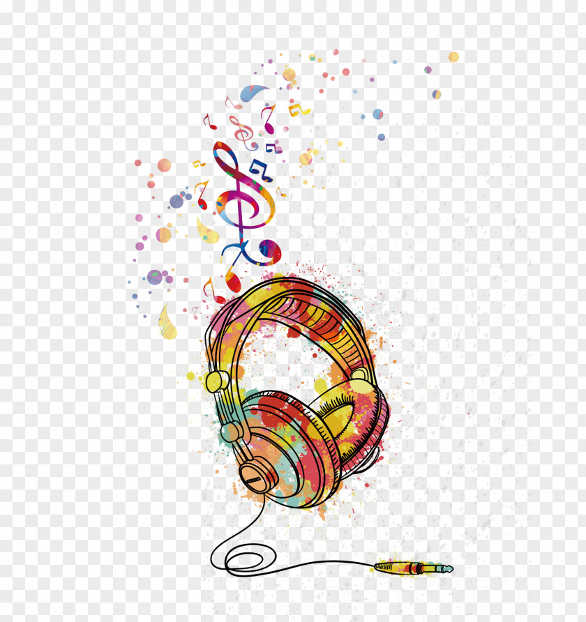 Color Headphones Notes T-shirt Microphone Watercolor Painting PNG