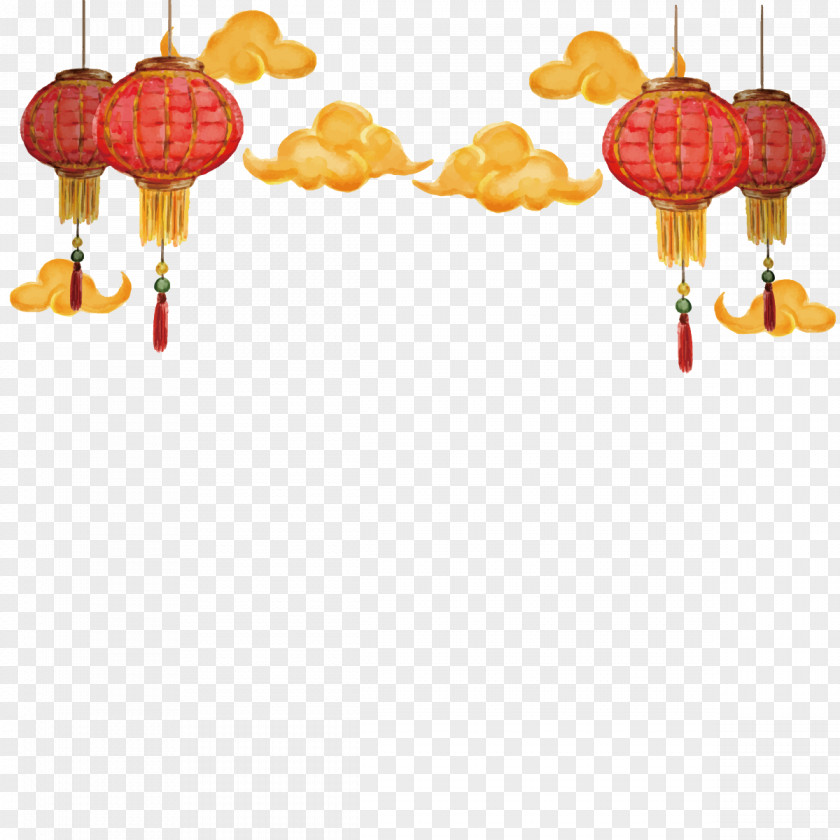 Vector Chinese Lantern Clouds New Year Paper Christmas PNG
