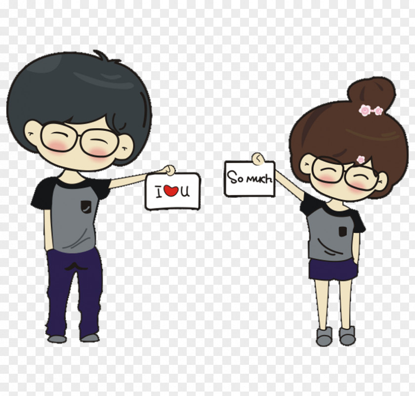 Lovely Cartoon Couple T-shirt Drawing PNG