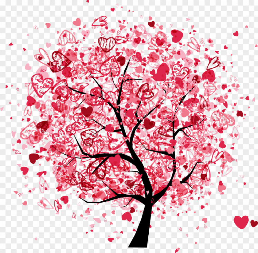 Vector Red Love Trees Drawing Photography Illustration PNG