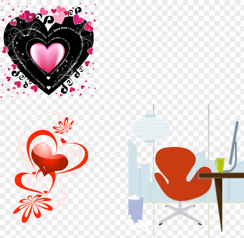 Office Illustration Peach Heart Pattern PNG