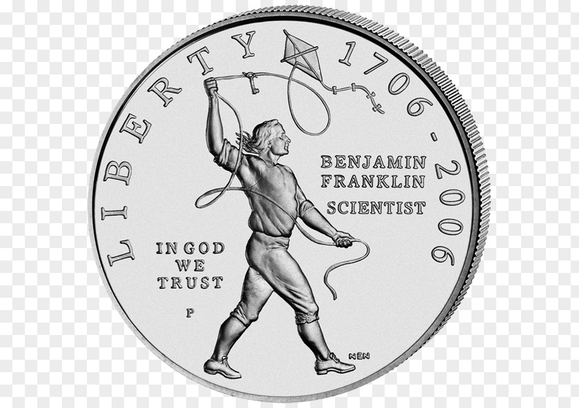 Scientist United States Of America Dollar Coin Benjamin Franklin Drawing Electricity From The Sky PNG