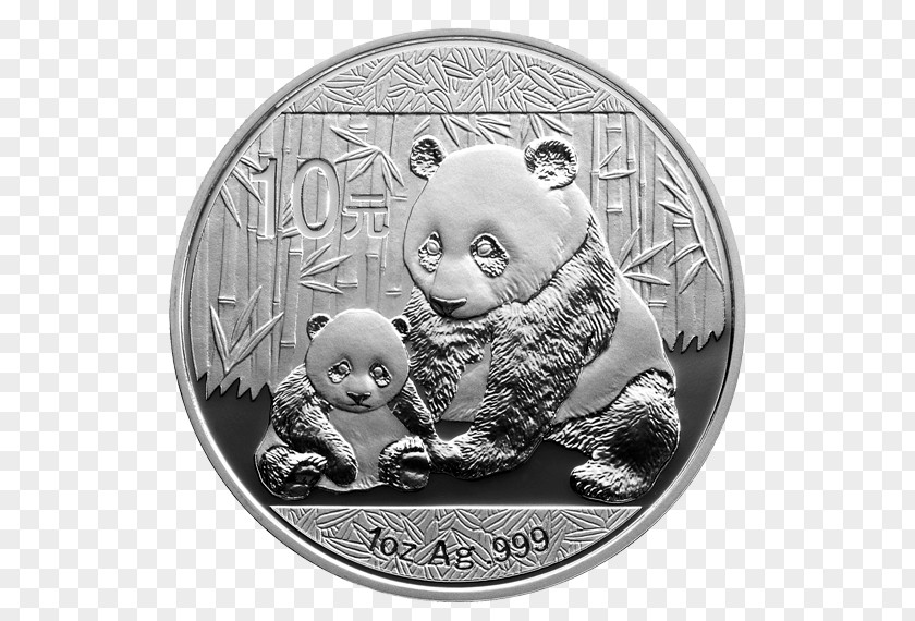 Silver Coin Giant Panda China Chinese PNG