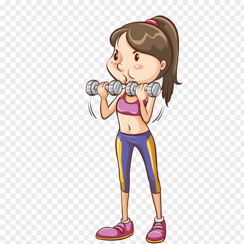 Dumbbell Drawing Illustration PNG Illustration, cartoon girl fitness dumbbells, woman carrying dumbbells clipart PNG