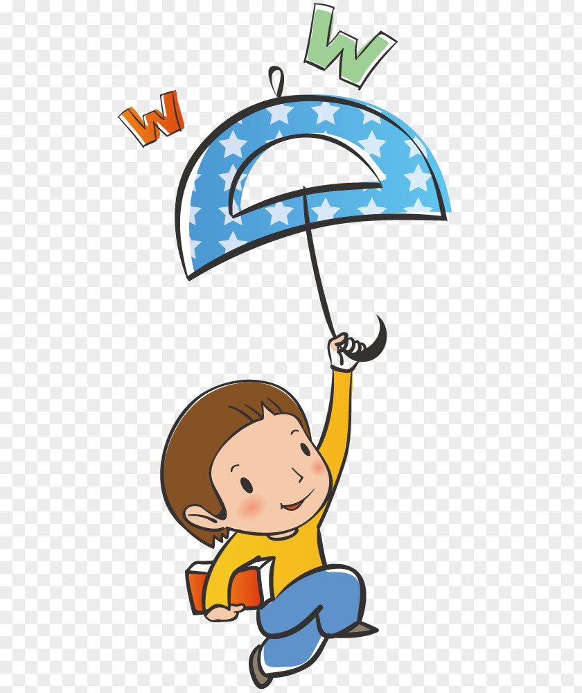 Boy Holding An Umbrella Childhood Cartoon Wallpaper PNG