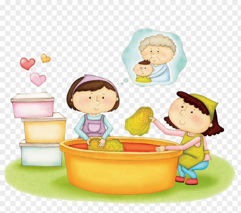 The Child To Help Her Mother Wash Vegetables Clip Art PNG
