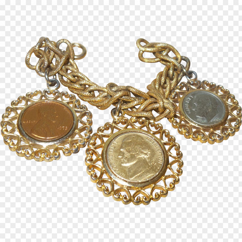 Gold Earring Charm Bracelet Coin PNG