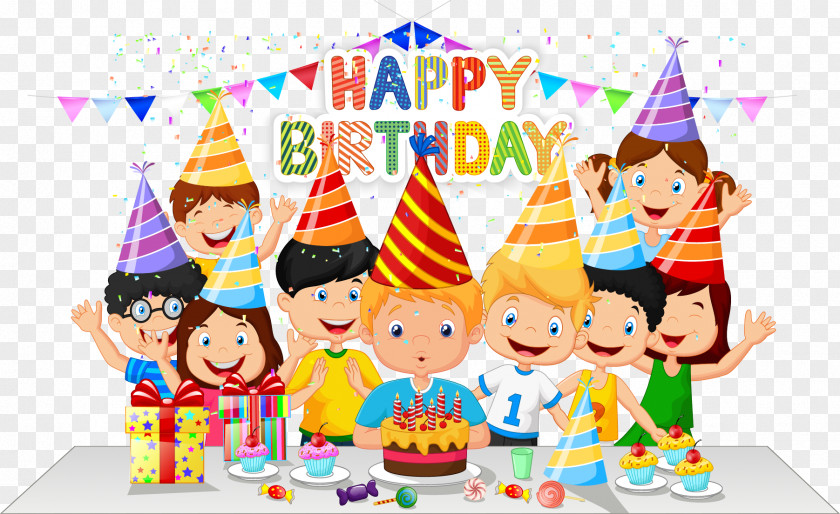 Happy Birthday Cake Party Cartoon PNG