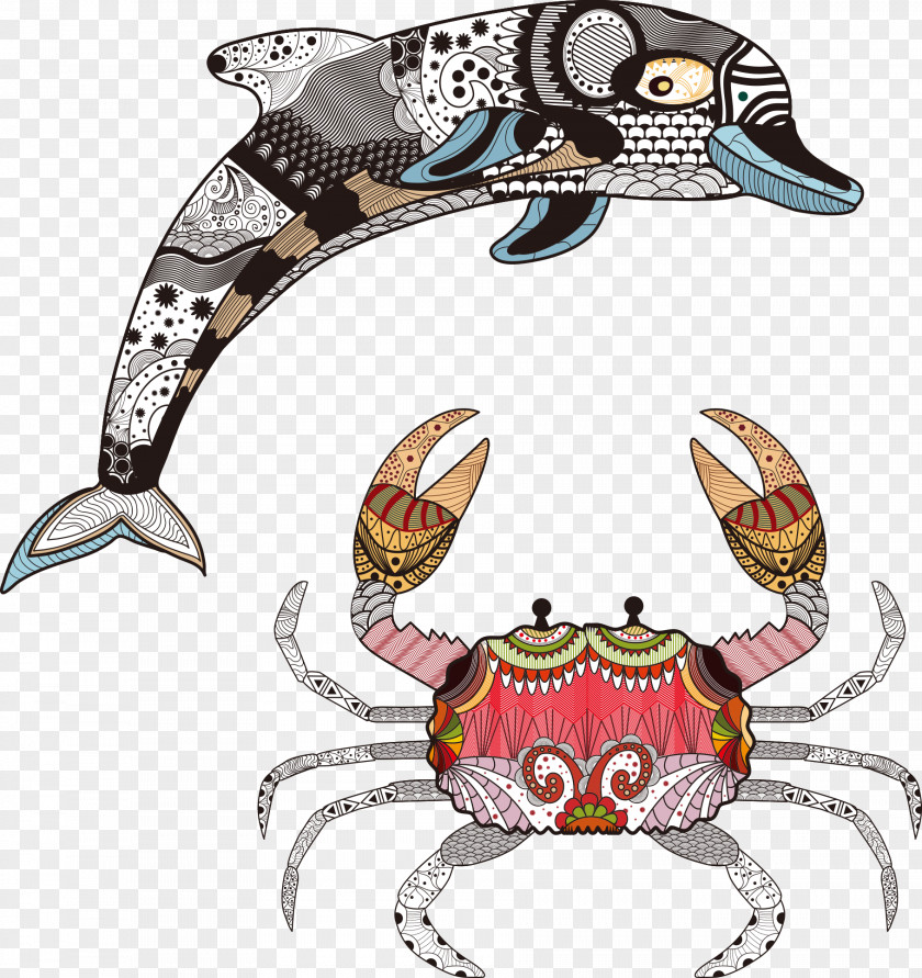Risso's Dolphin And Crab Vector Clip Art PNG