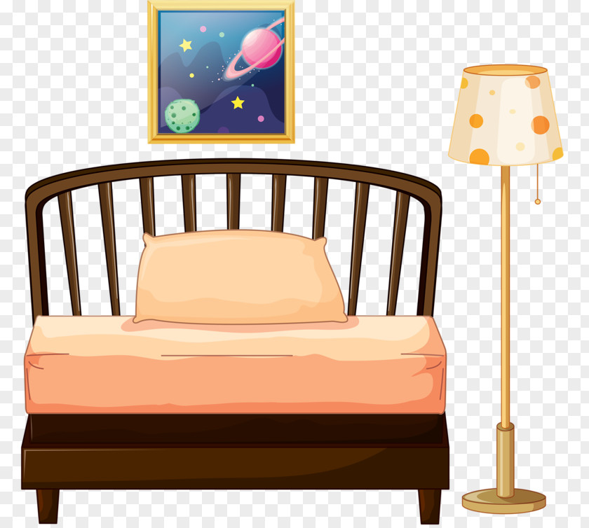 Bed And A Small Table Lamp Nightstand Bedroom Furniture PNG