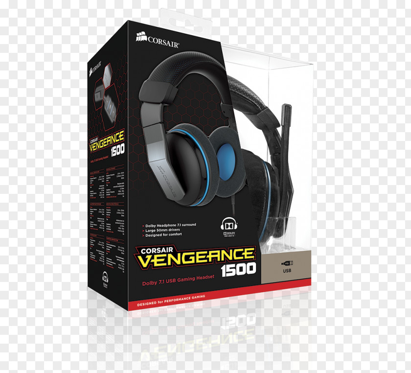 Set Up Headset Microphone 7.1 Surround Sound Corsair Vengeance 1500 CA-9011124-NA Dolby USB Gaming CORSAIR Components PNG