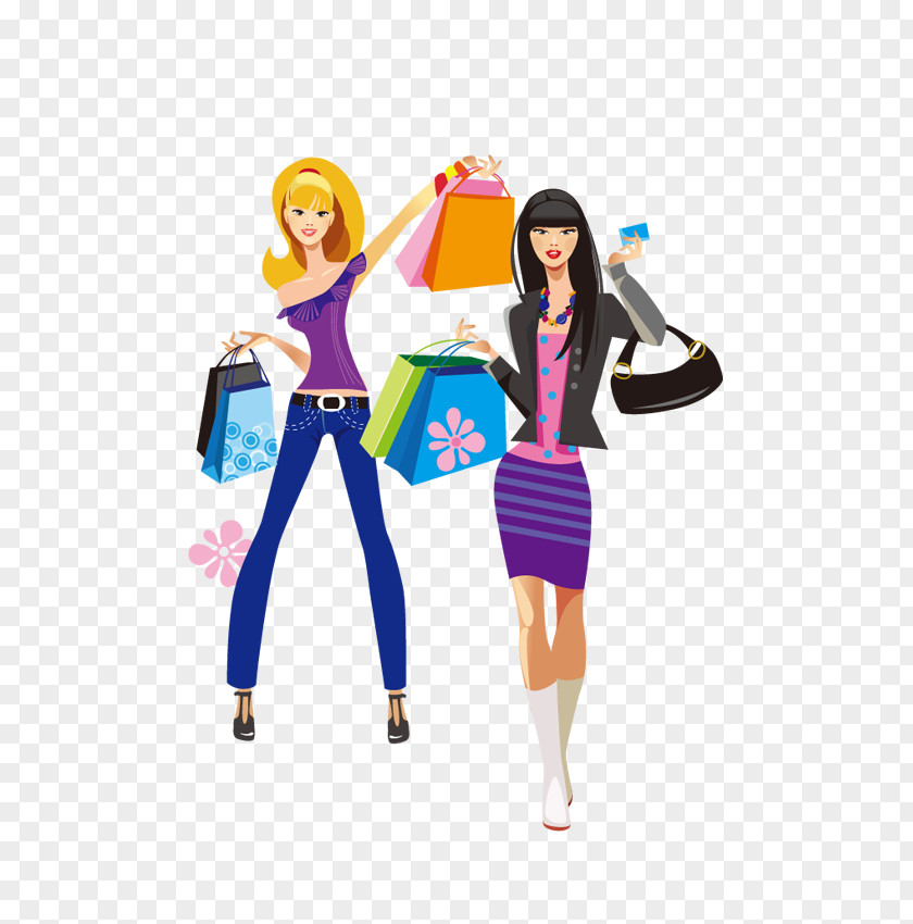 Shopping Fashion Girl Dress PNG Dress, Women shopping together clipart PNG