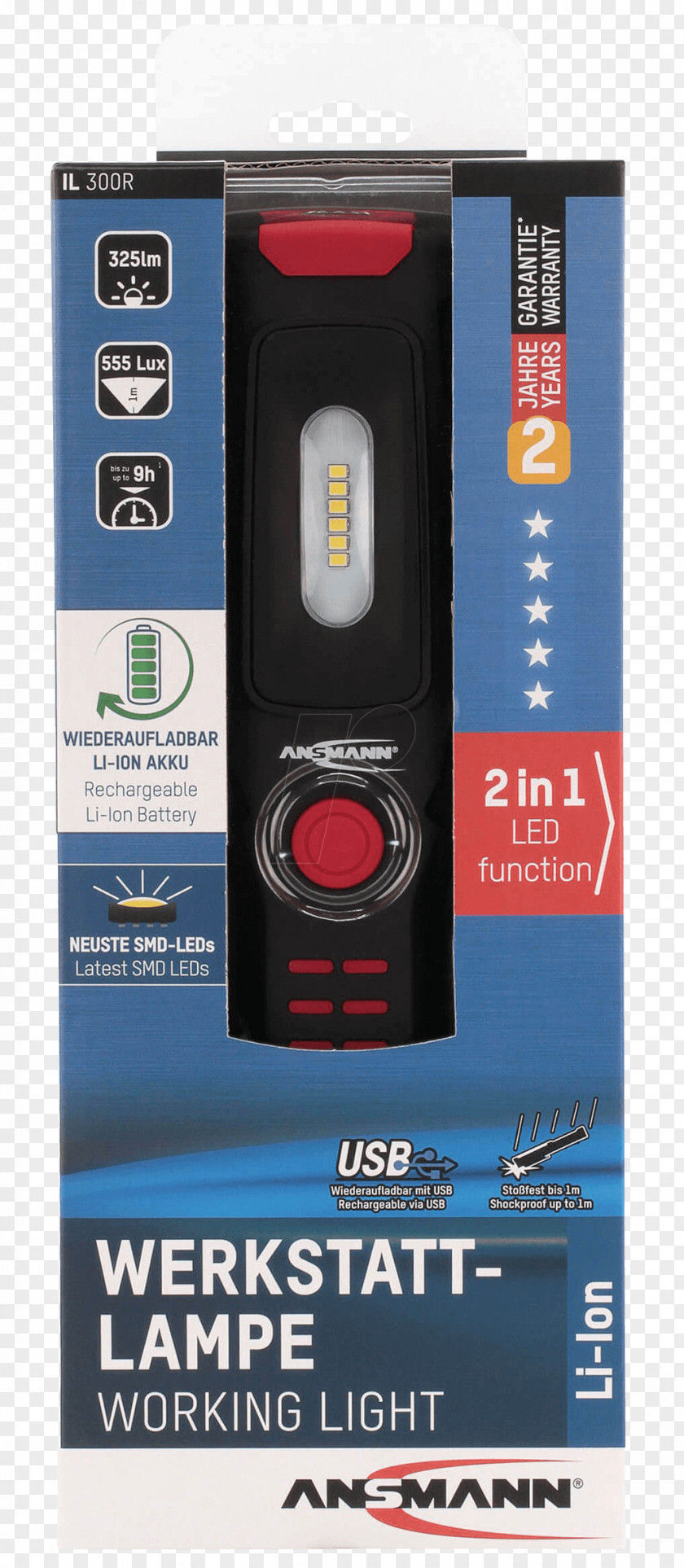 Flashlight Workshop Inspection Lamp Rechargeable Ansmann 1600-0152 IL300R AC Adapter Battery PNG