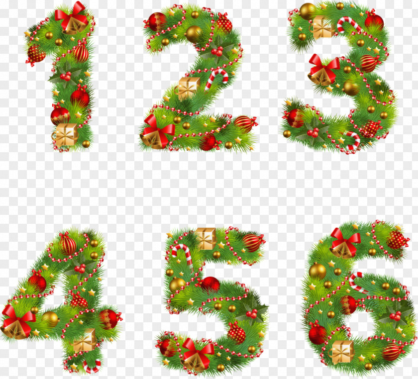 Floral Number Christmas Ornament Tree Clip Art PNG