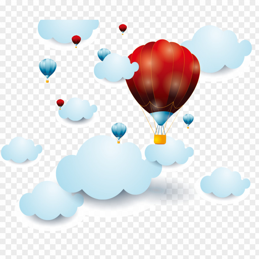 Cartoon Hot Air Balloon Clouds Painting PNG
