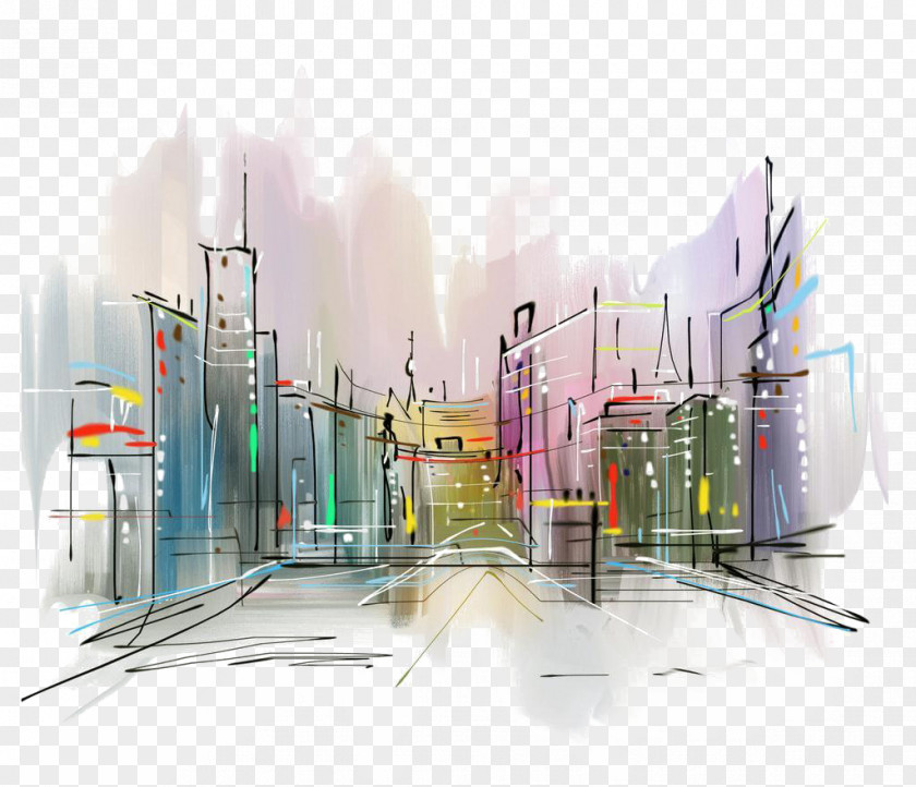 City Stock Photography Drawing Watercolor Painting PNG