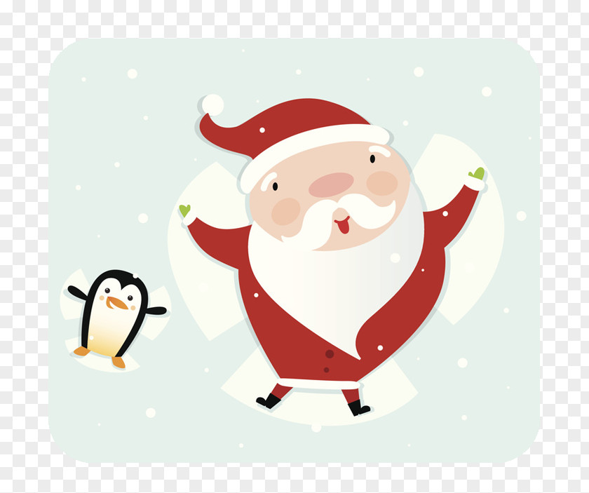 Santa Claus And A Penguin Christmas Ornament Snow Angel Illustration PNG
