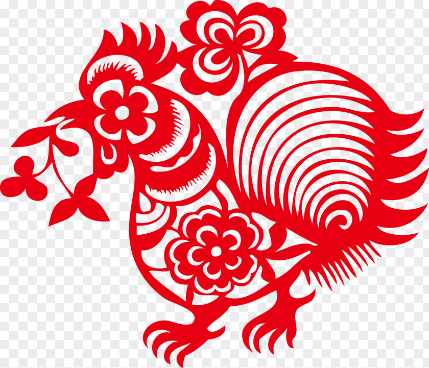 Paper-cut Chicken Chinese Zodiac Papercutting New Year PNG