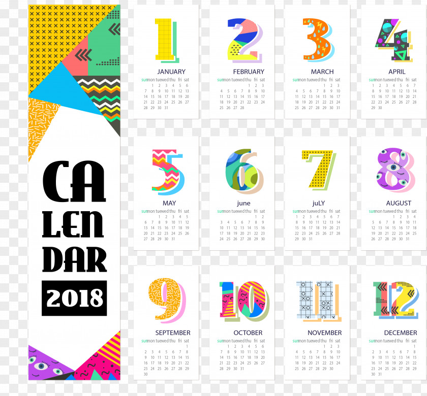 Color Abstract Geometry Calendar 2018 Desk Personal Organizer Template PNG