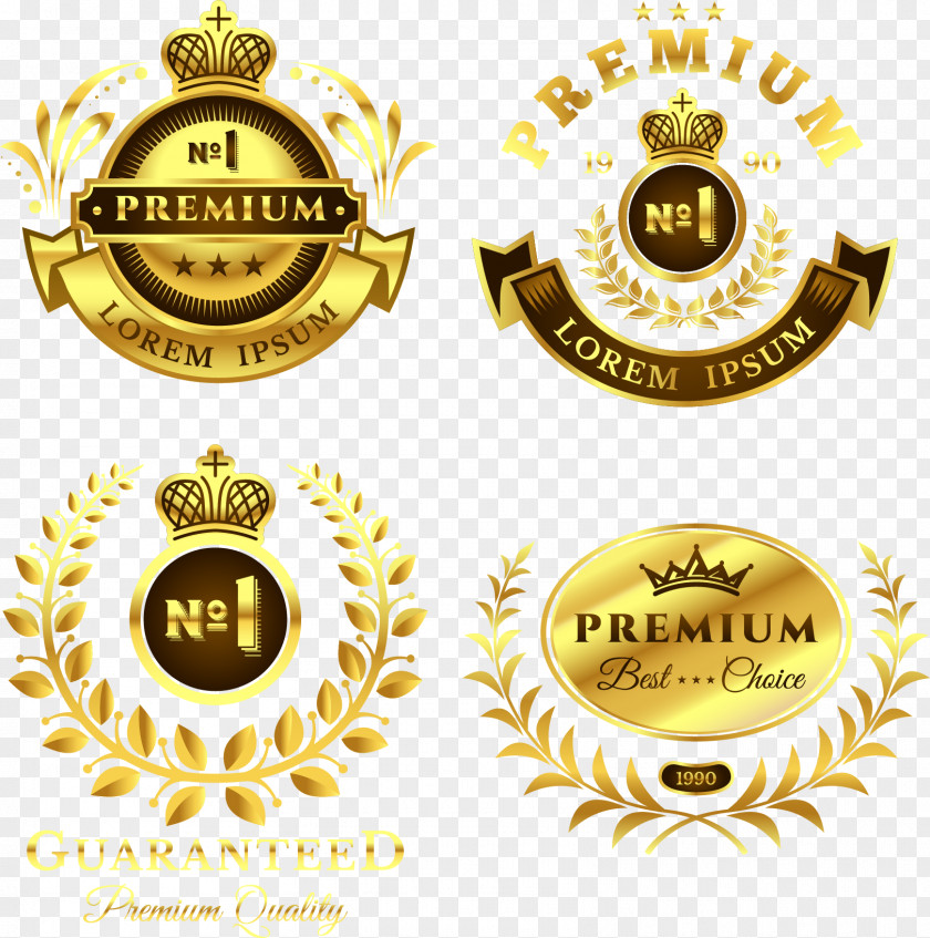 Vector Hand-painted Gold Label Logo PNG