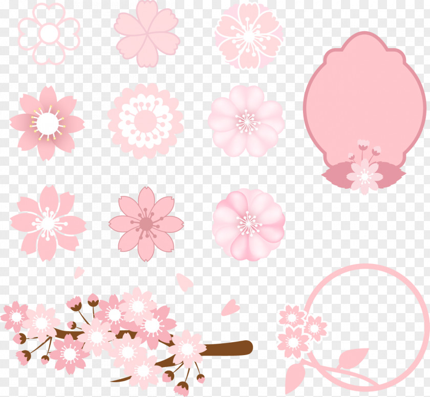 Vector Collection Of Hand-painted Pink Flowers Cherry Blossom Illustration PNG