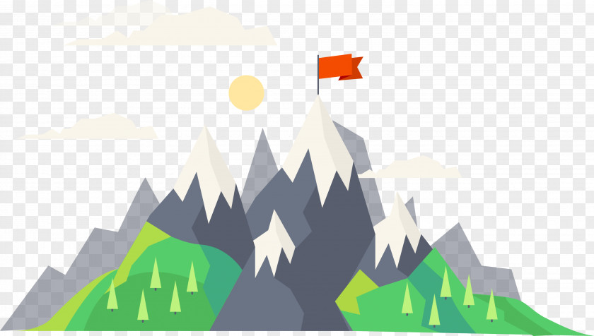 Vector Cartoon Top Red Flag Mountain Euclidean PNG