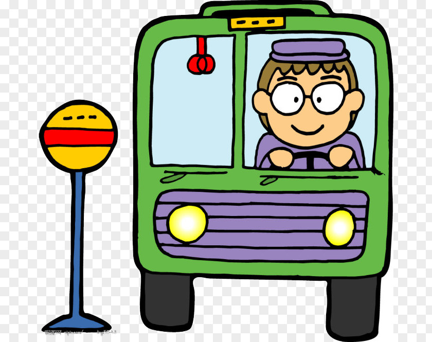 Green Cartoon Bus Driver PNG