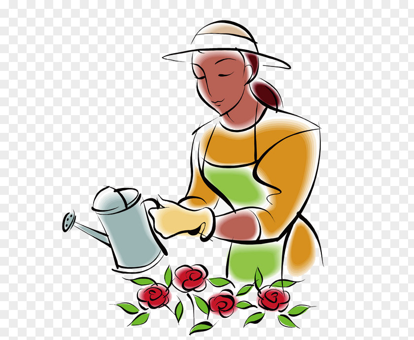 Watering Flowers Verb Clip Art Image Present Tense Cartoon PNG