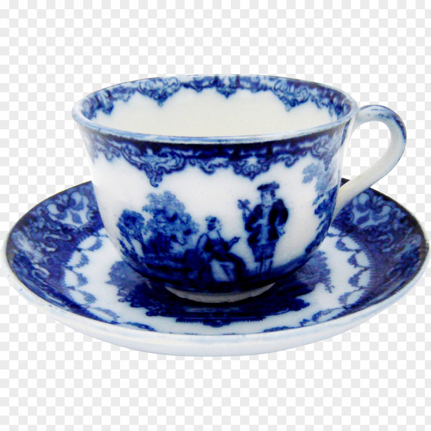 Company Saucer Tableware Porcelain Coffee Cup Flow Blue PNG