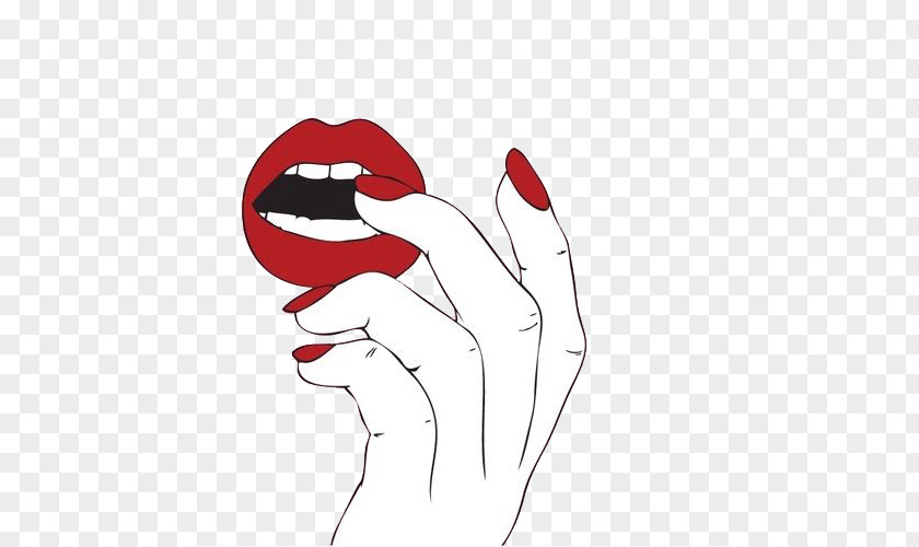 Red Finger Nails With Lips Nail Polish Lip Gel PNG