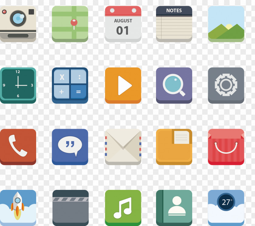 Vector Painted Phone APP Icon Collection Design Mobile App PNG