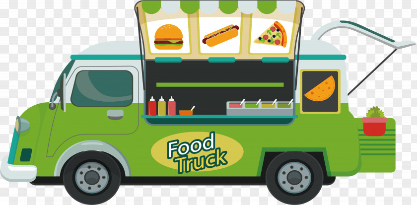 Green Hamburger Hot Dog Snack Car Fast Food Take-out PNG