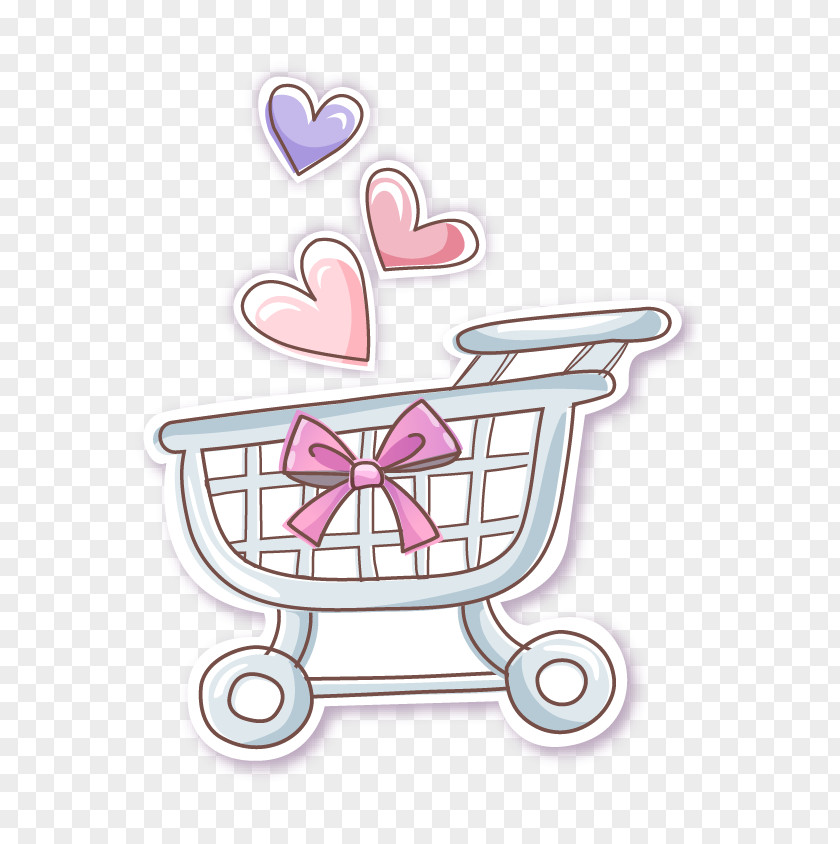 Hand-painted Silver Heart-shaped Bow Cart Shopping Illustration PNG